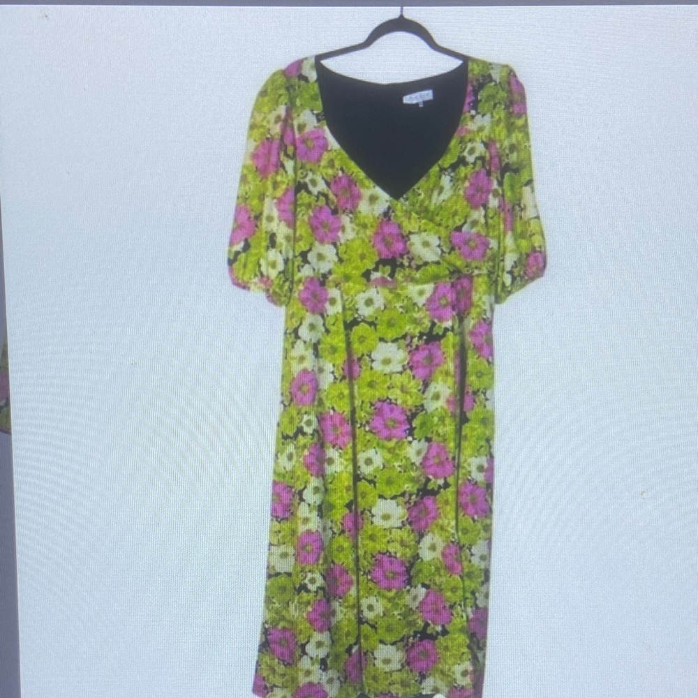 Wayf Floral Midi Dress - Green and Pink